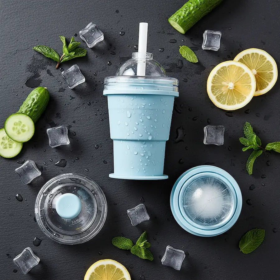 2-in-1 Foldable Silicone Ice Ball Maker & Water Bottle – 380ml